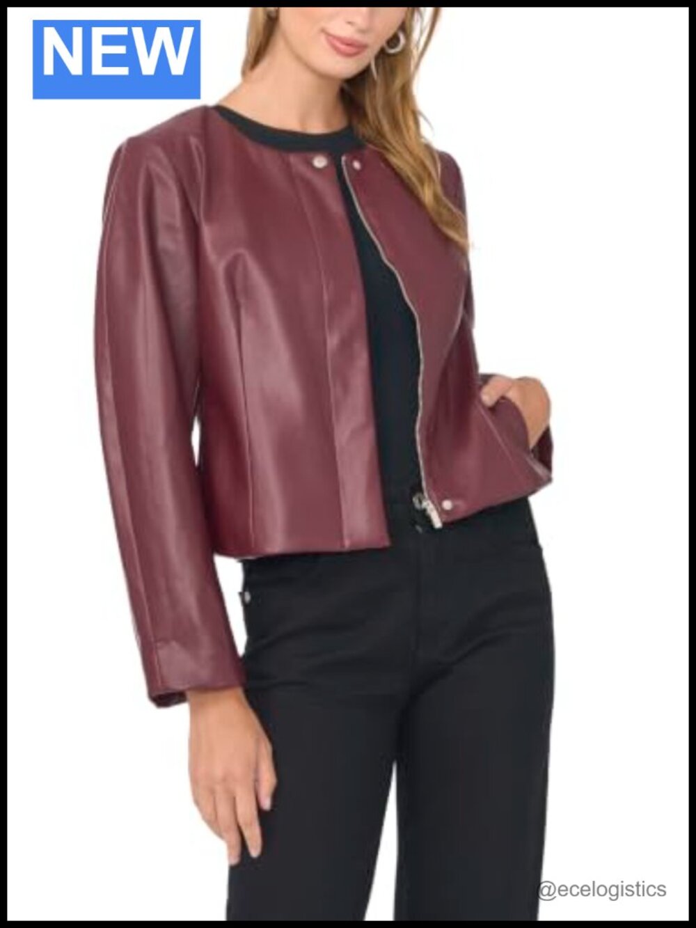 Cropped Front Zipper Crew Neck Jacket Long Sleeve